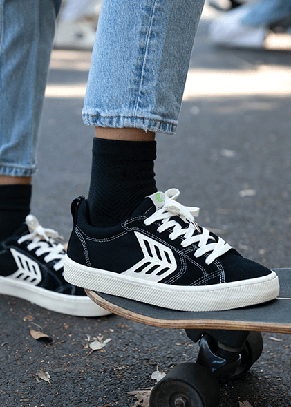 CATIBA PRO Low Black Suede and Canvas Contrast Thread Ivory Logo Sneaker
