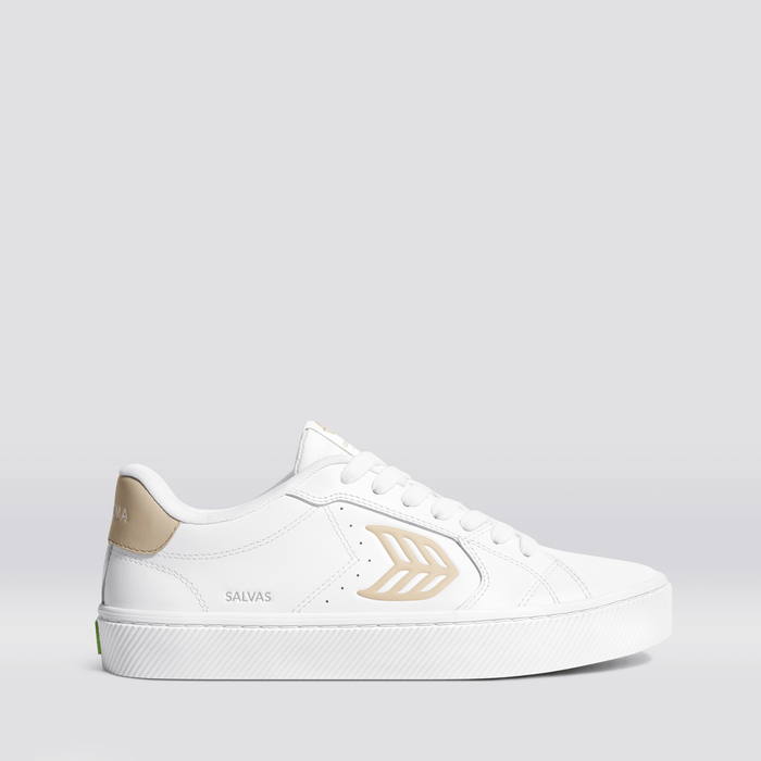 SALVAS White Leather Shifting Sand Logo Sneaker