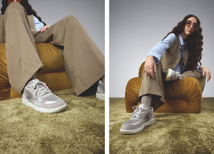 UBA Light Grey Suede and Mesh Charcoal Grey Logo Silver Accents Sneaker