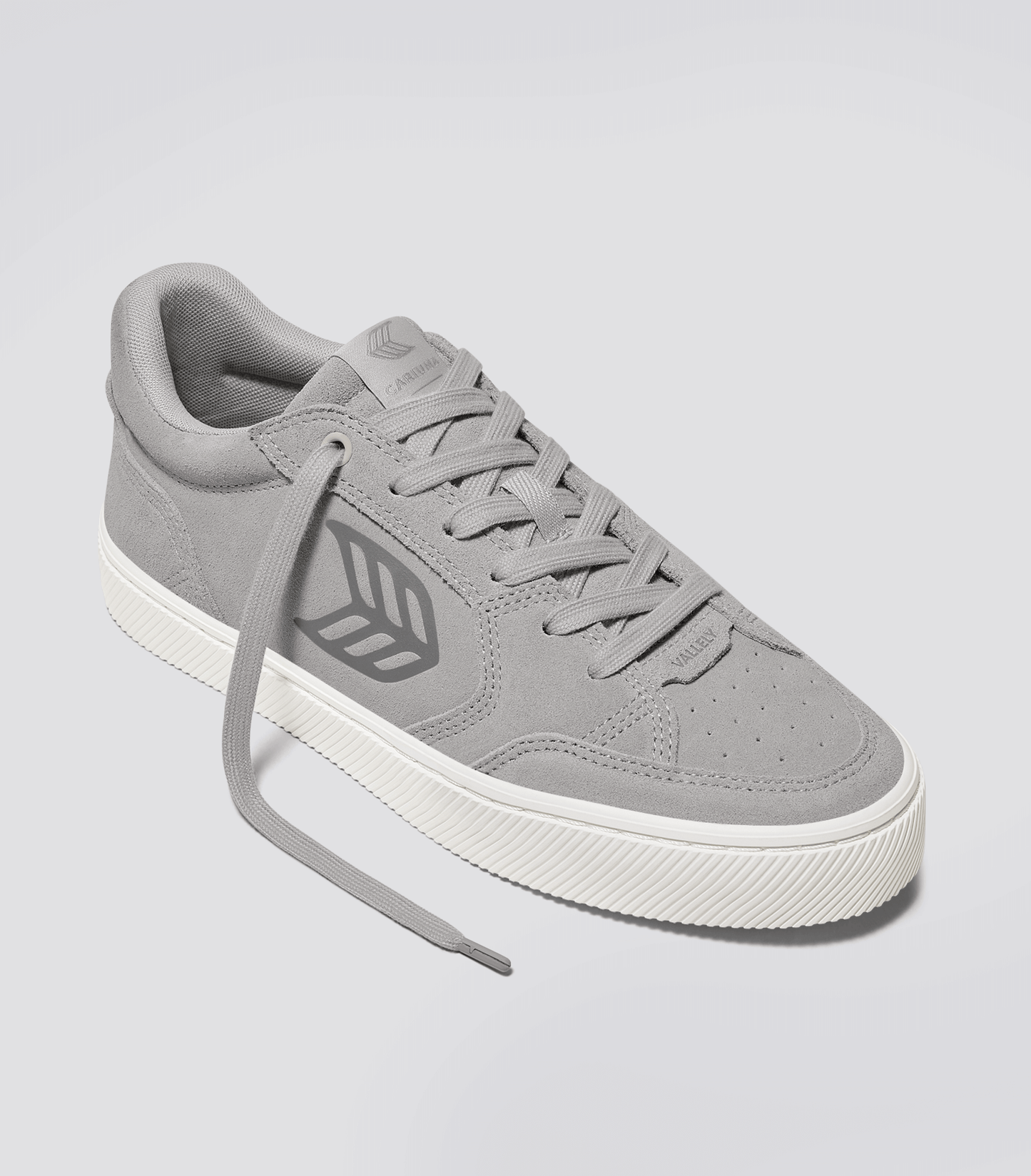 VALLELY Light Grey Suede Charcoal Grey Logo Sneaker