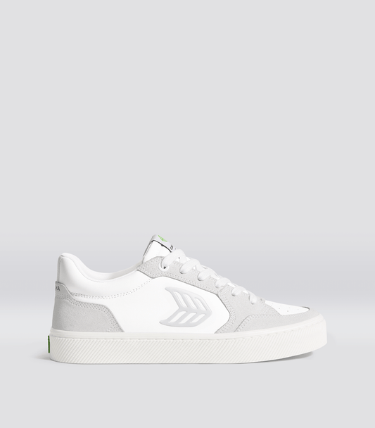 VALLELY White Leather Smoke White Suede Ice Logo Sneaker