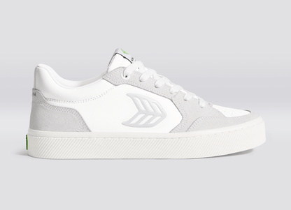 VALLELY White Leather Smoke White Suede Ice Logo Sneaker